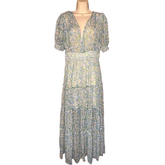 BYTIMO Blue Floral Tiered Chiffon Maxi DRESS -  NWT Size Medium - Picture 5 of 12